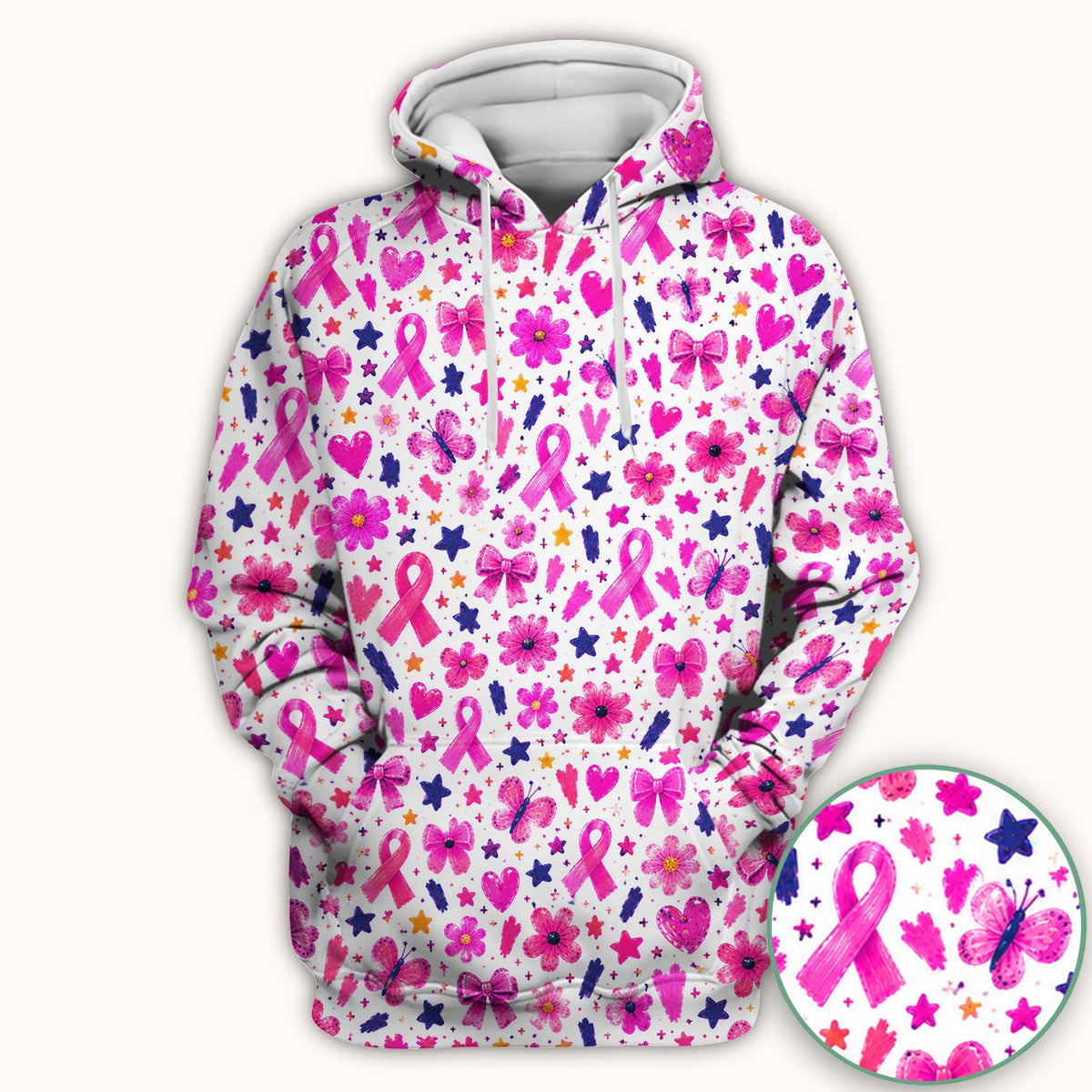 Pink Ribbon Floral Breast Cancer Nurse Scrub Top
