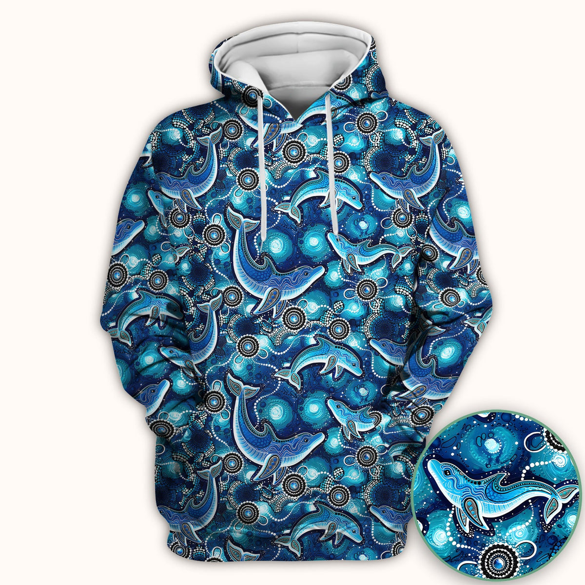 Ocean Dolphin Aboriginal Dot Print Scrub Top, Comfortable Scrubs for Nurses