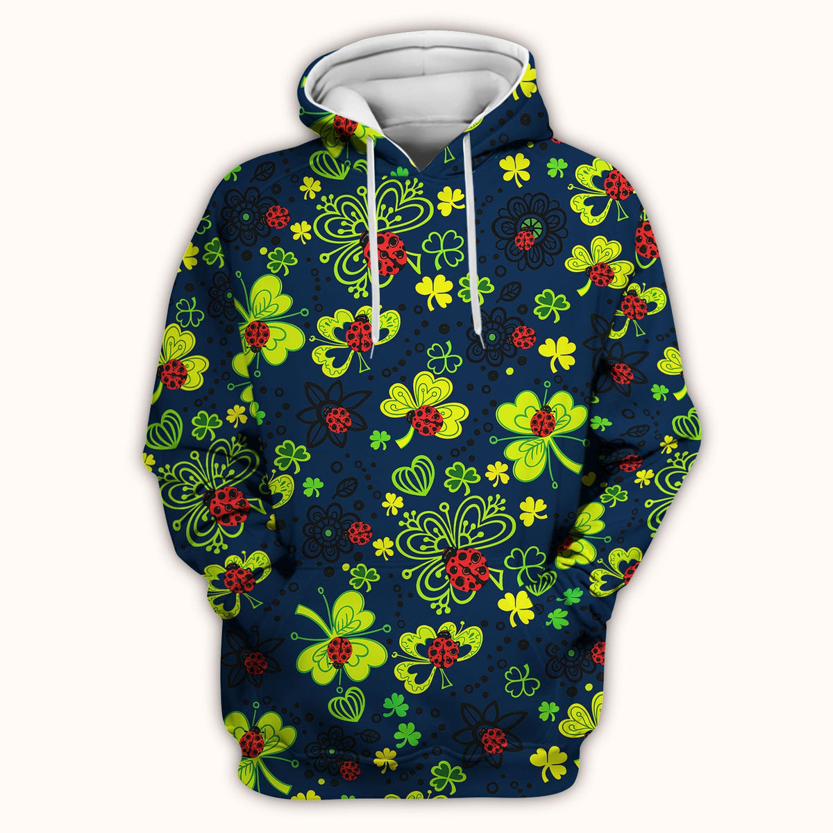 Ladybug Clover Floral Pattern Print Scrubs Nurses, Breathable Fabrics Nursing Uniform