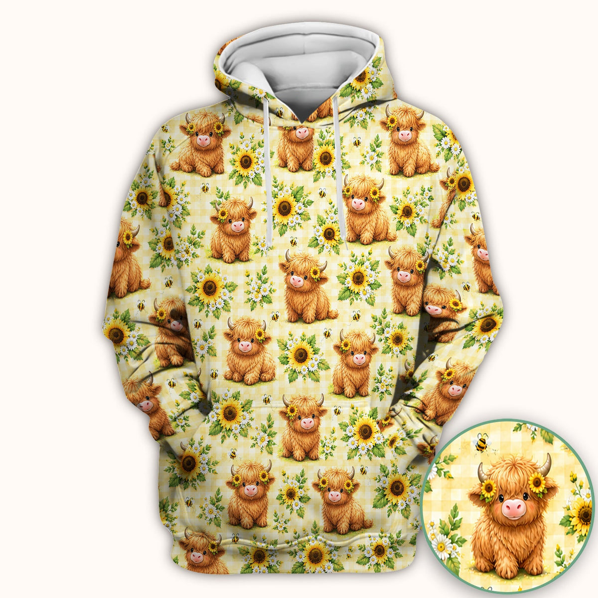 Sunflower Highland Cow Bee Nurse Scrub Top