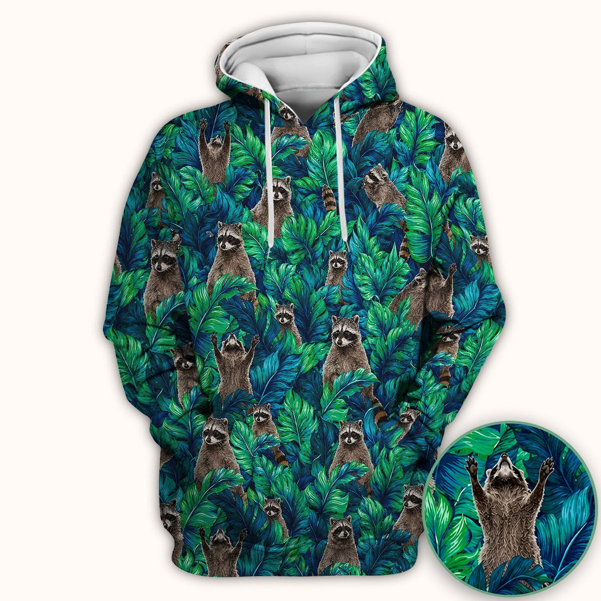 Tropical Raccoon Jungle Leaves Nurse Scrub Top