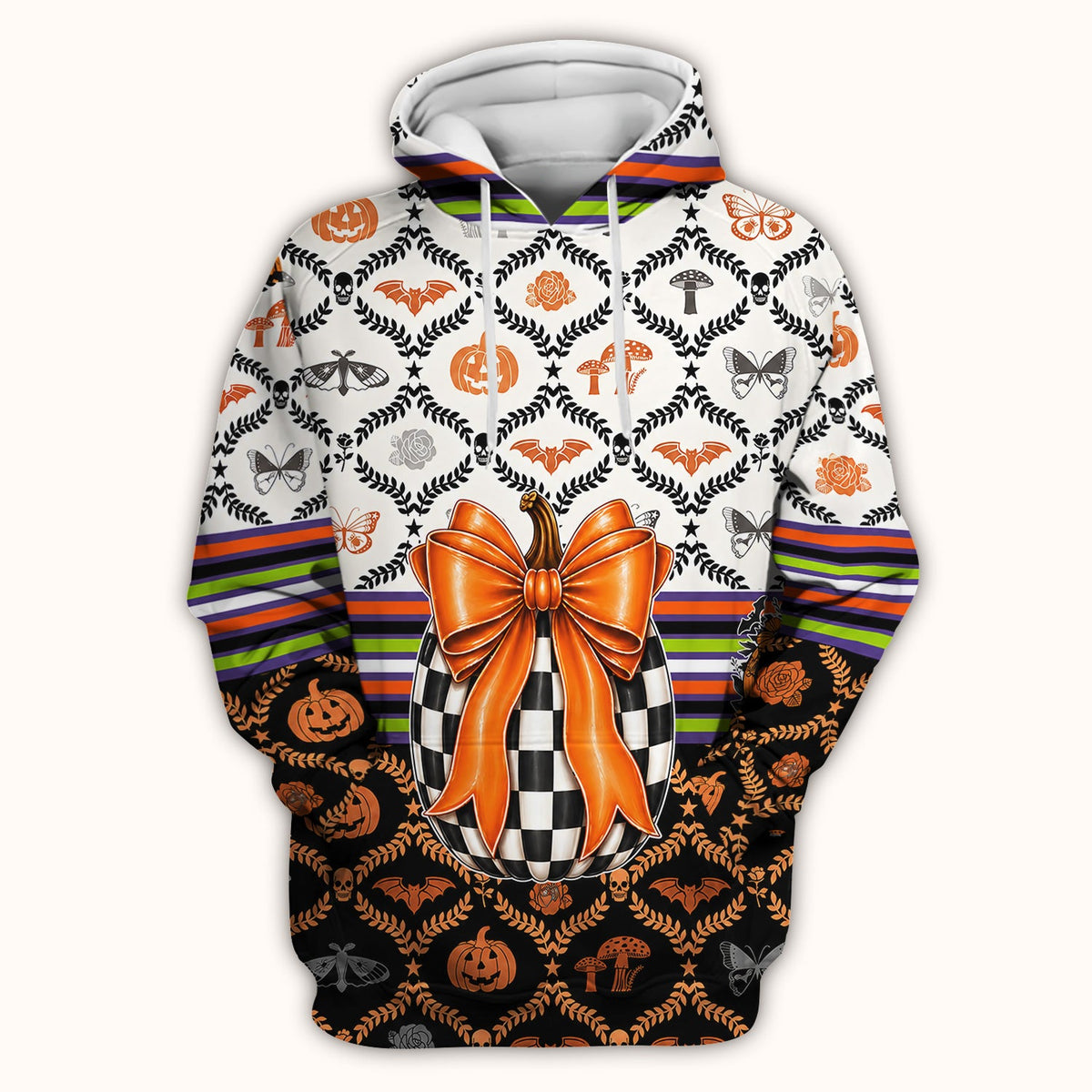 Checkered Pumpkin Bow Nurse Scrub Top - Halloween Gift