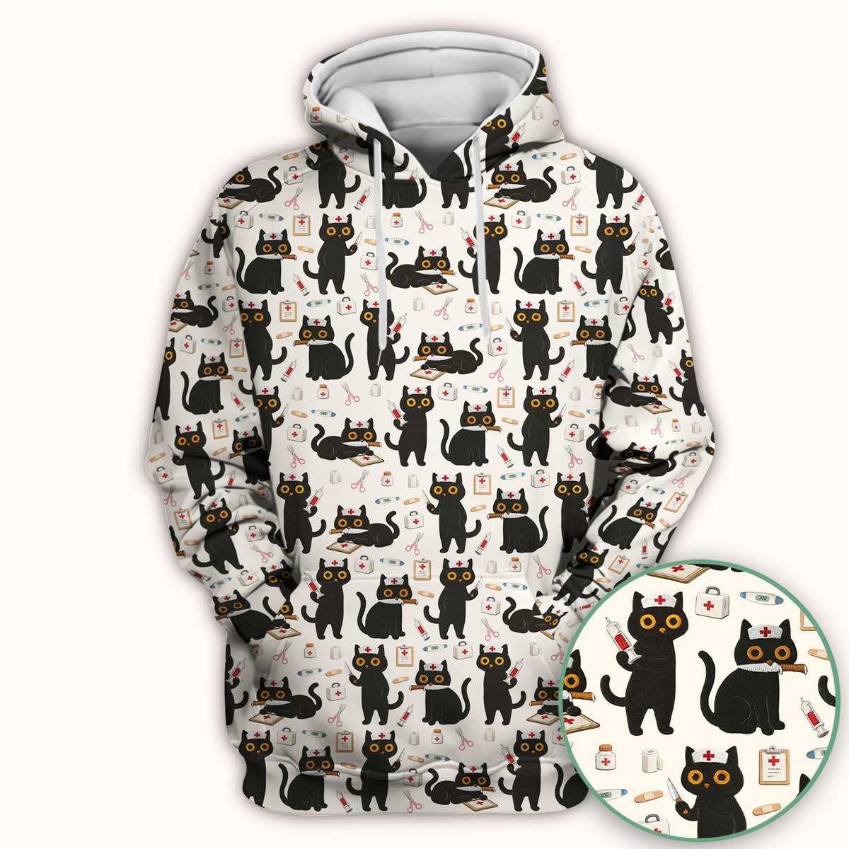 Cute Black Cat Nurse Scrub Top