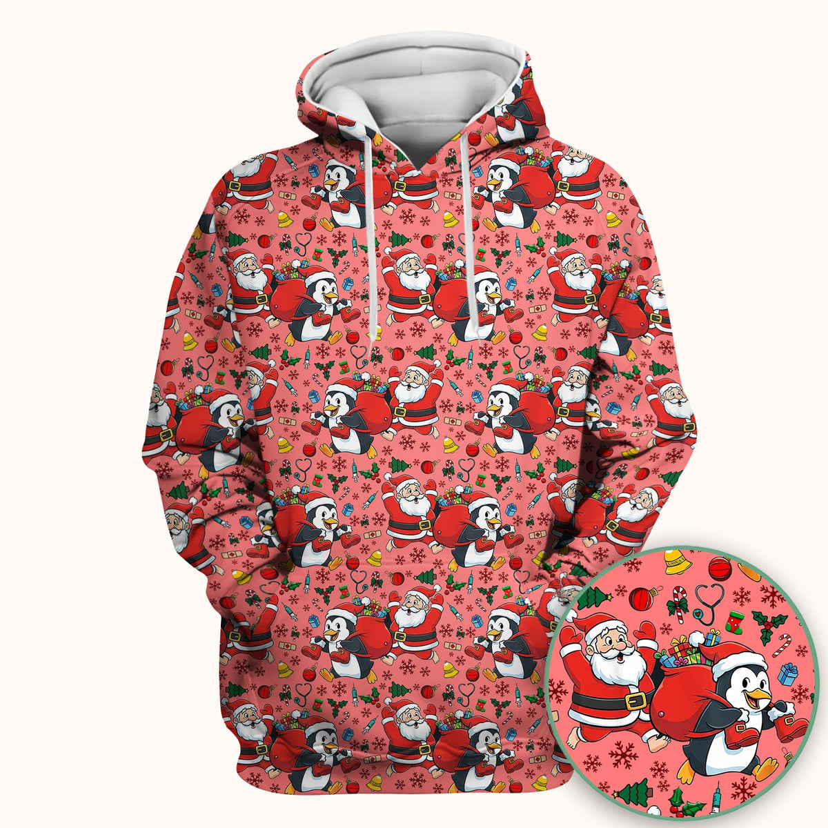 Penguin Santa Nurse Scrub Top - Christmas Gift