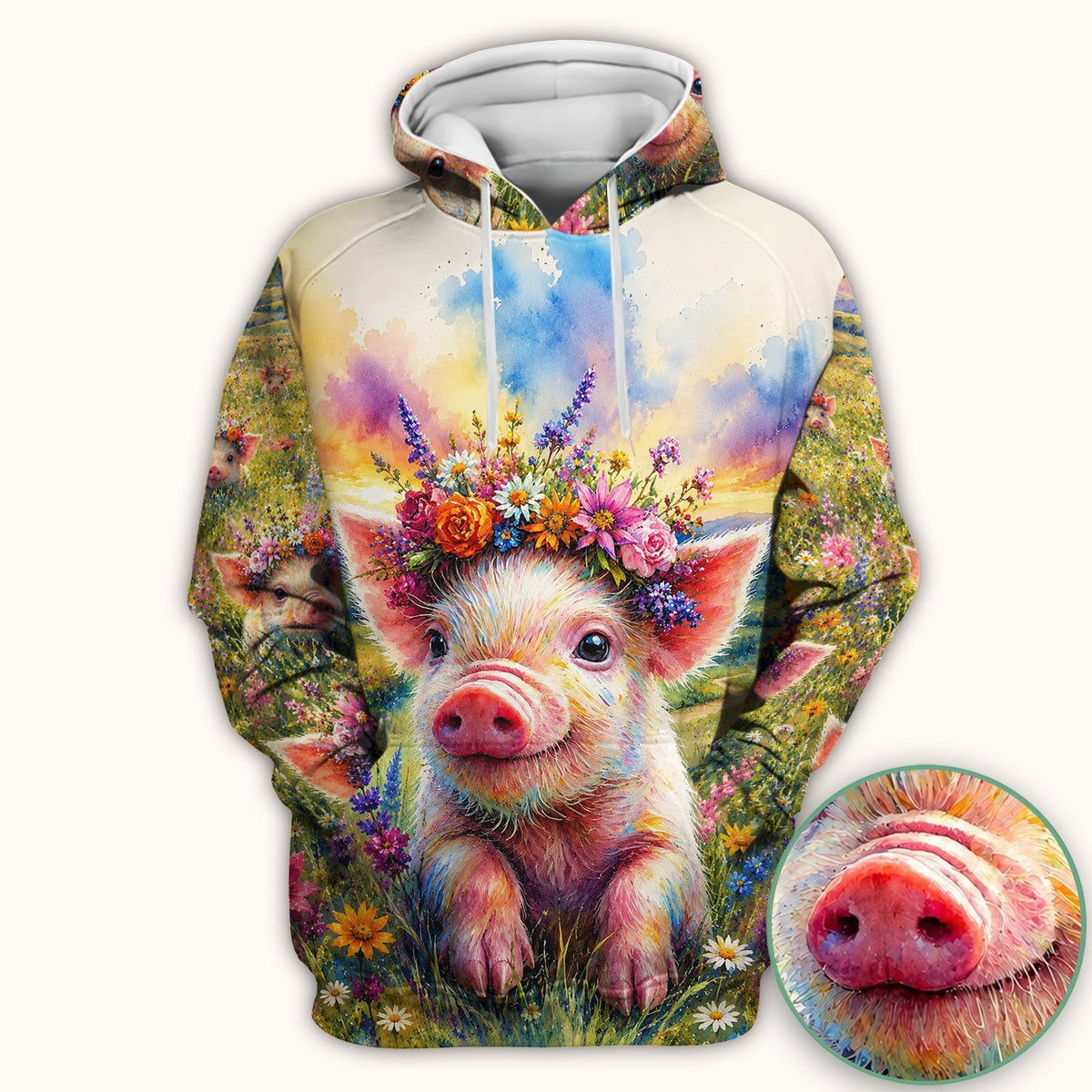 Floral Piglet Nurse Scrub Top