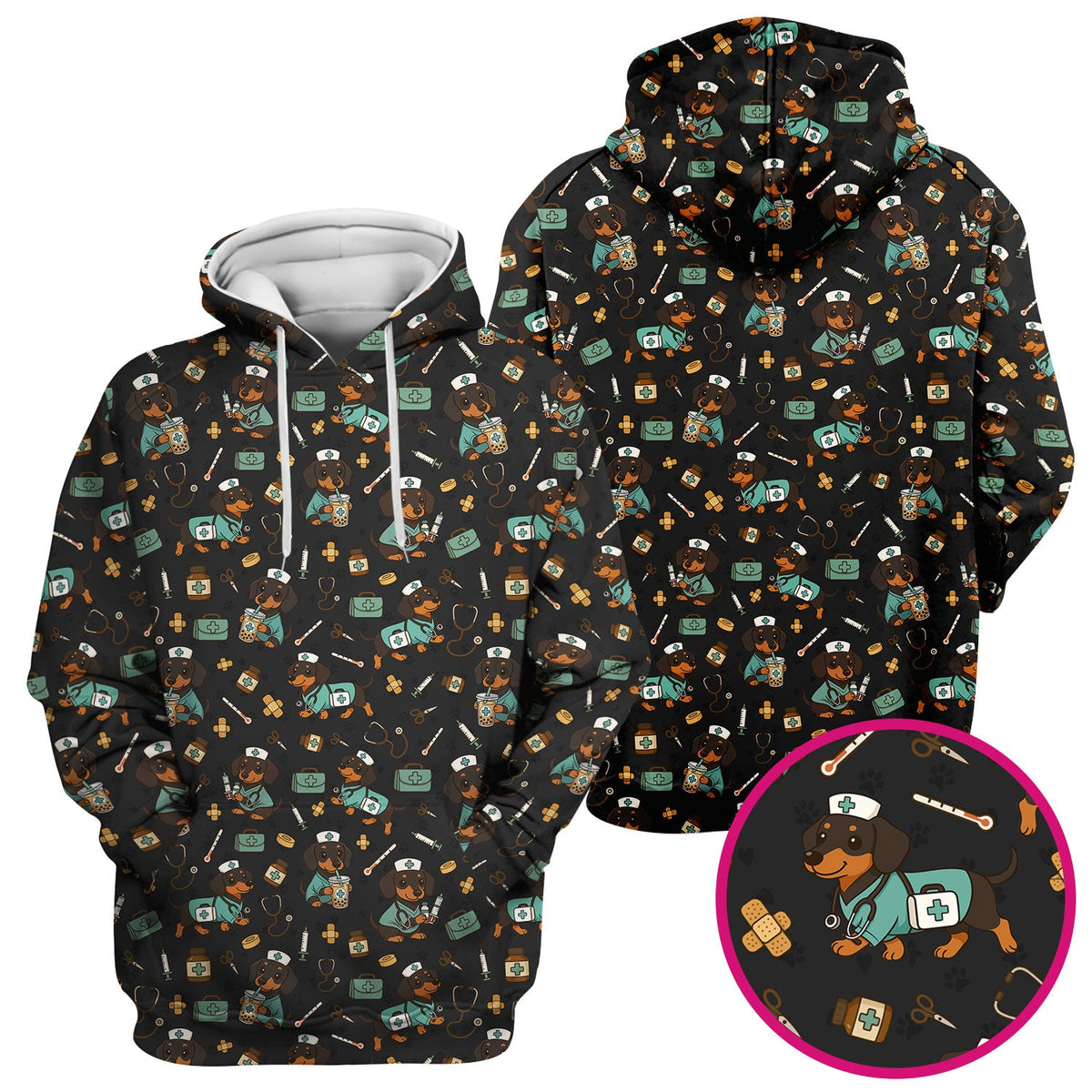 Funny Dachshund Nurse Scrubs - Cute Dog Print Medical Shirt - Holiday Nurse Scrub Top Gift for RN CNA Doctor, Women & Men