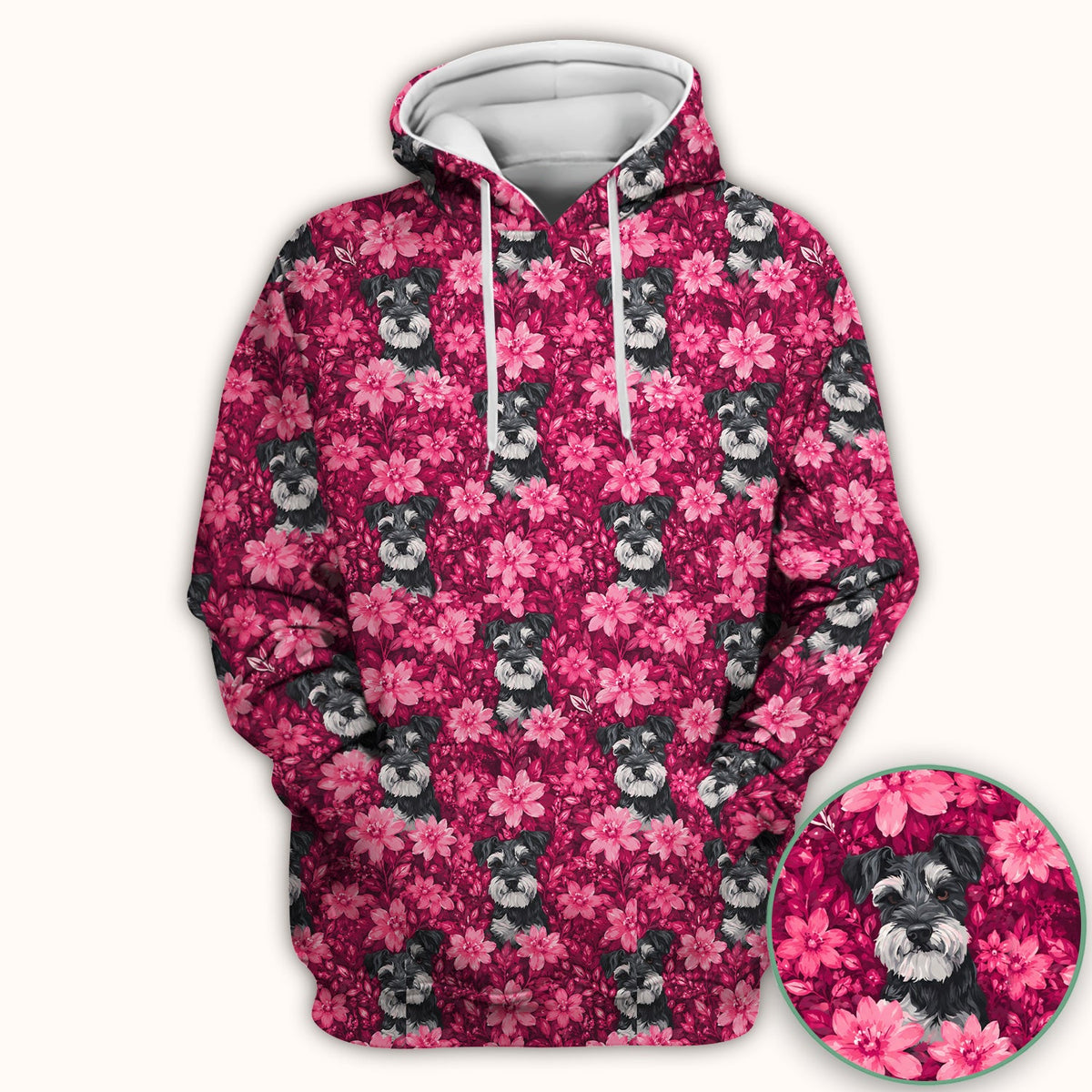Pink Floral Schnauzer Nurse Scrub Top