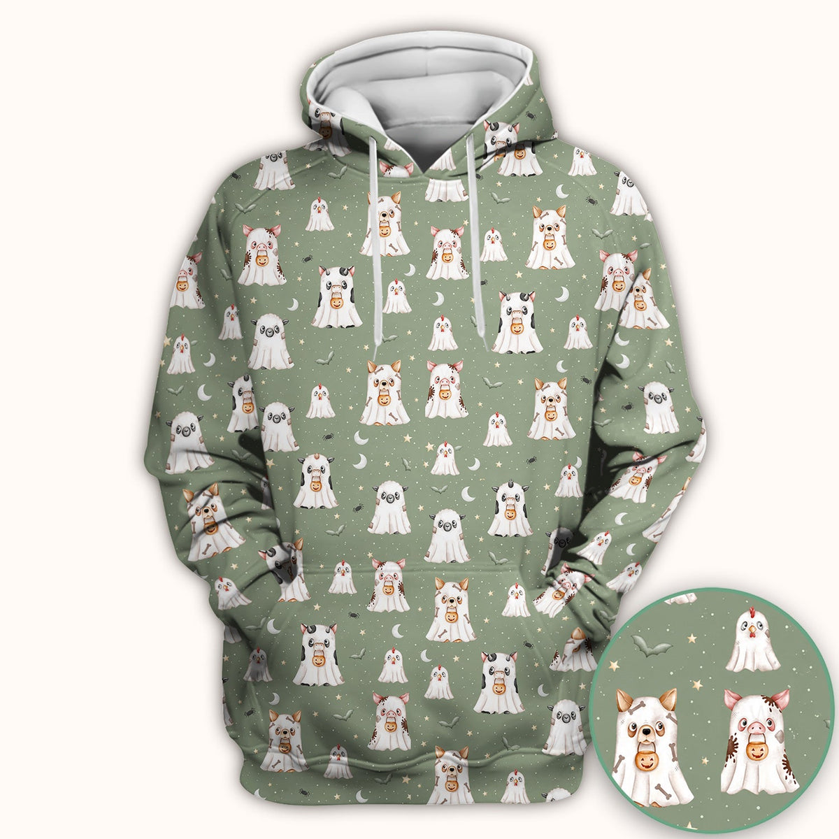 Spooky Farm Animal Ghost Nurse Scrub Top