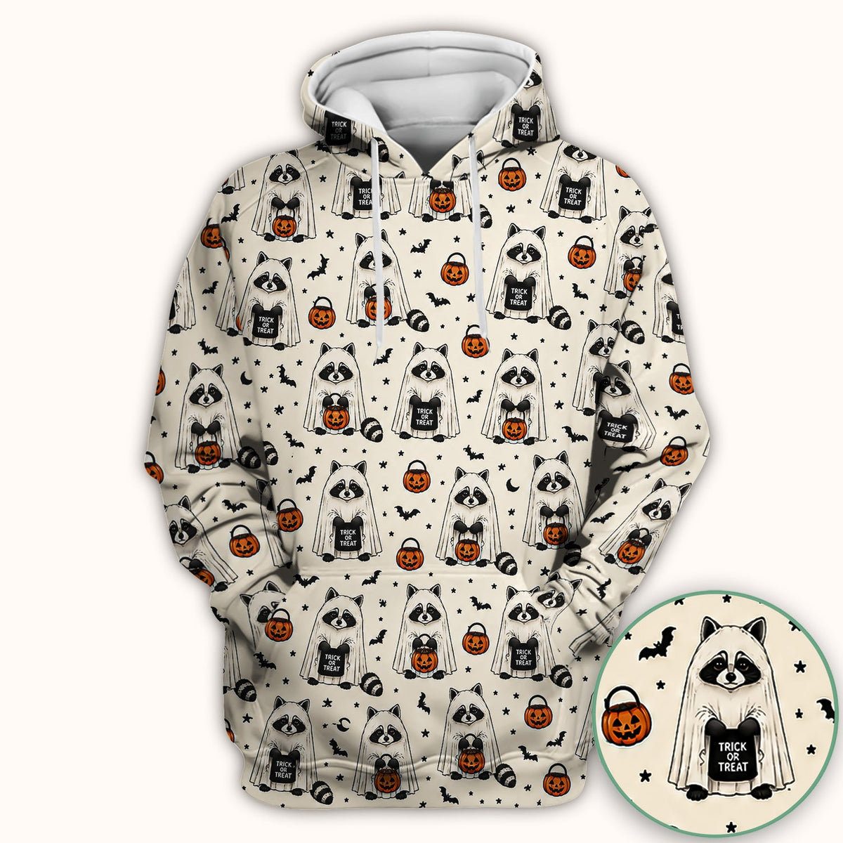 Halloween Ghost Raccoon Nurse Scrub Top