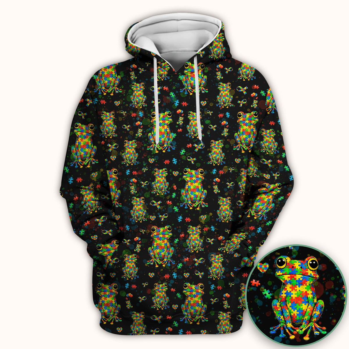 Colorful Autism Puzzle Frog Nurse Scrub Top