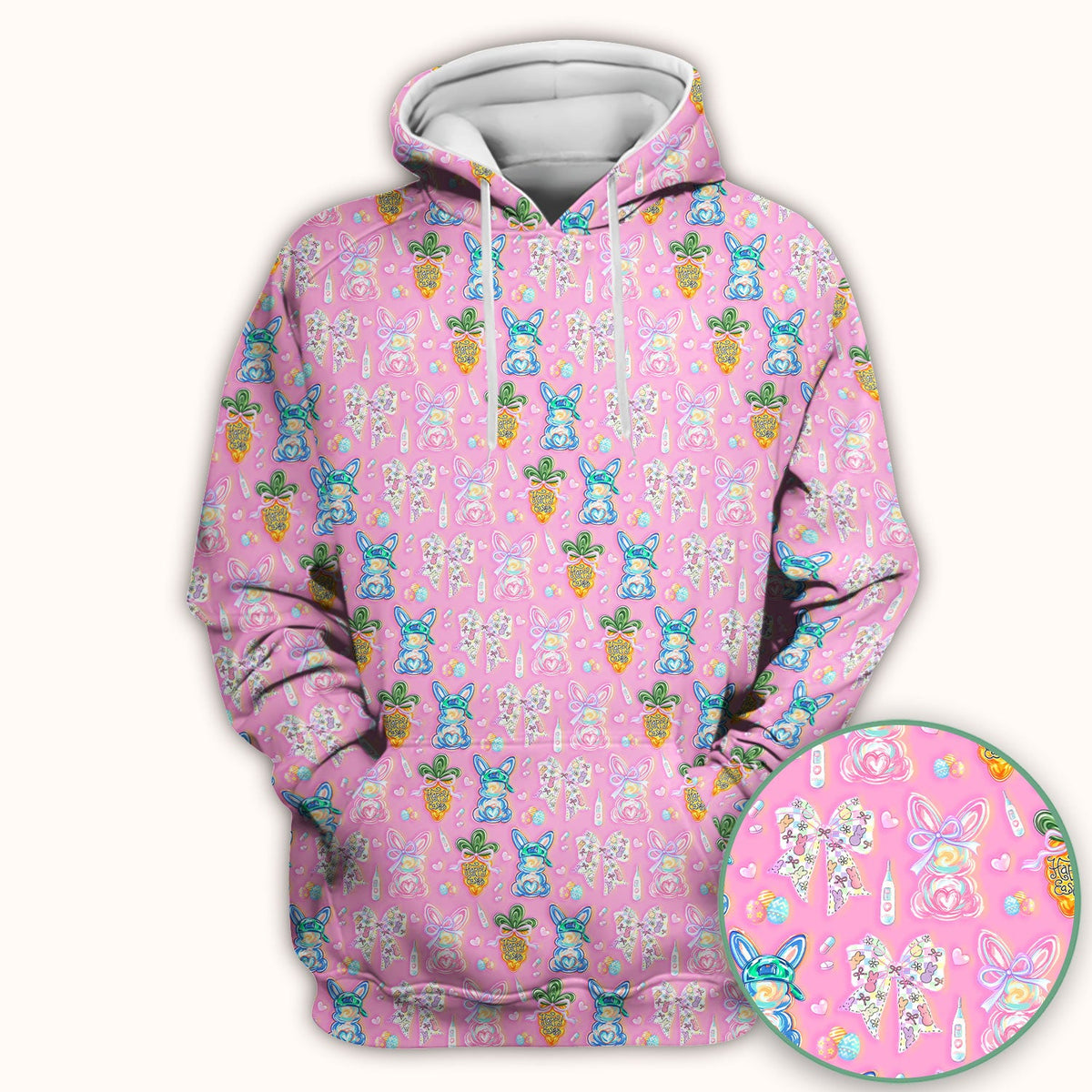 Bunny Carrot Bow Nurse Scrub Top - Easter Gift