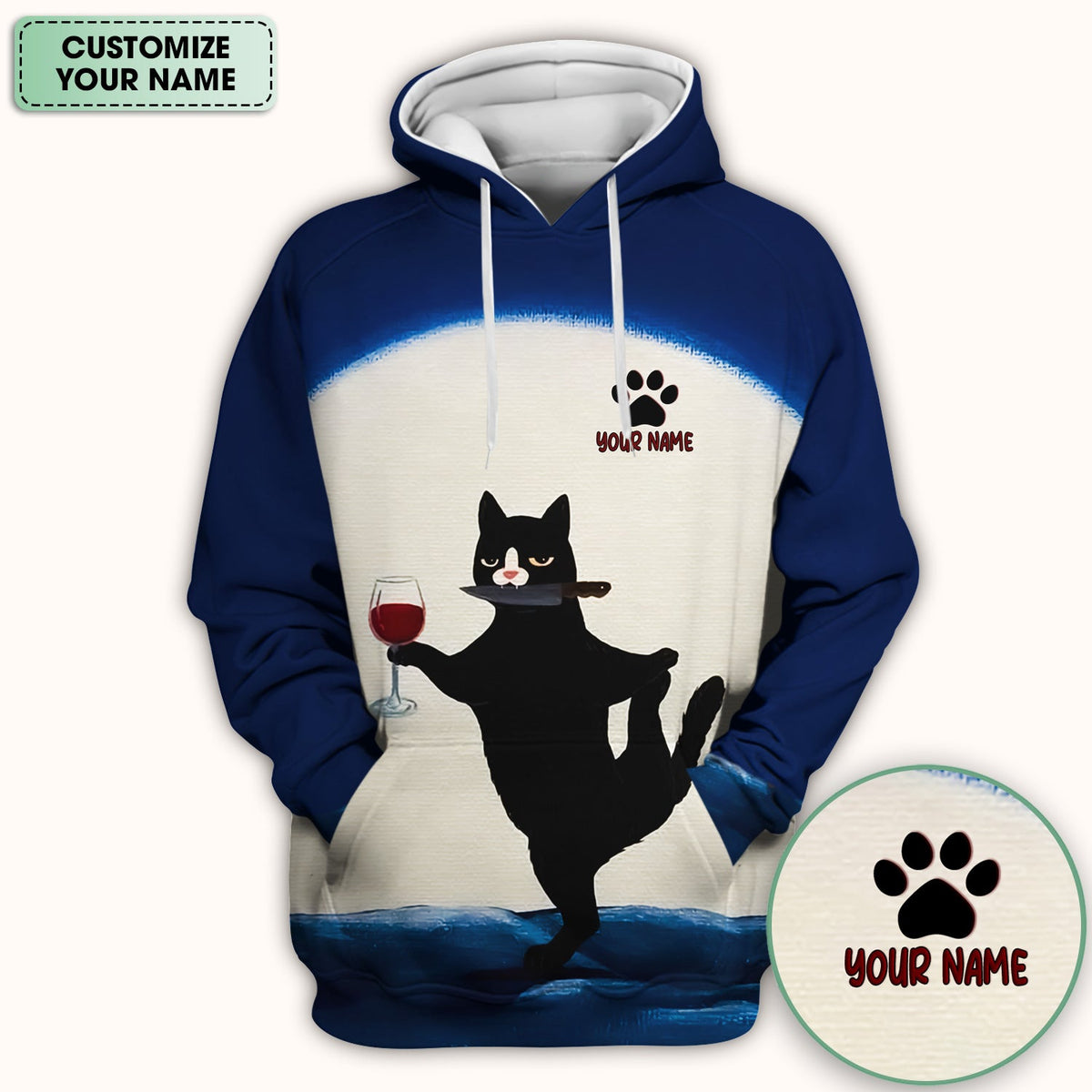 Personalized Cat Wine Glass Knife Nurse Scrub Top