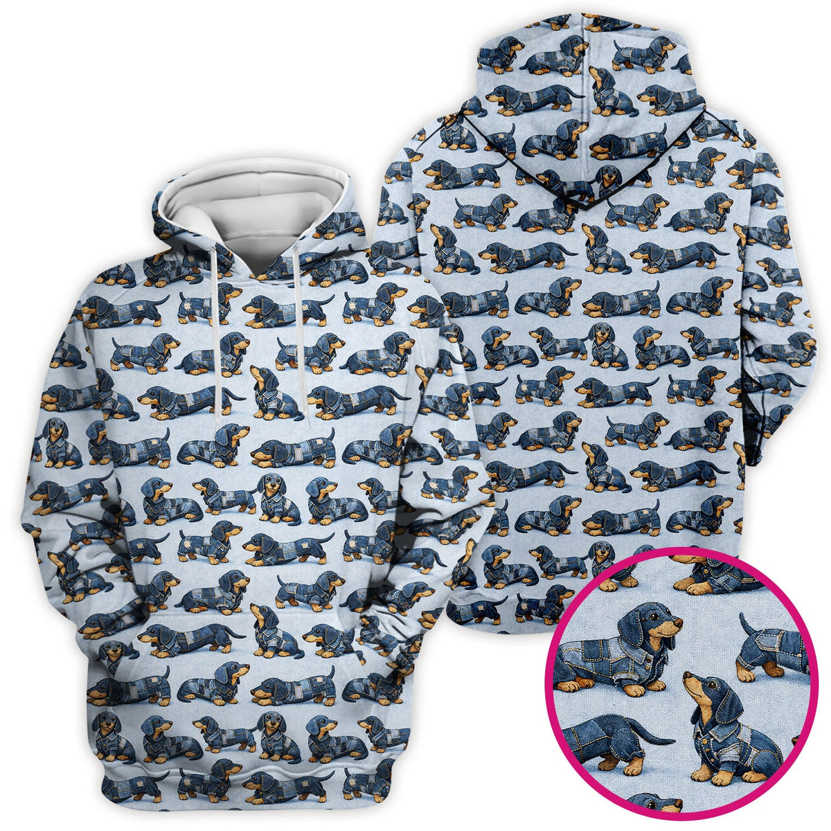 Denim Dachshund Dog Pattern Scrub Top, Breathable Fabrics Nursing Uniform
