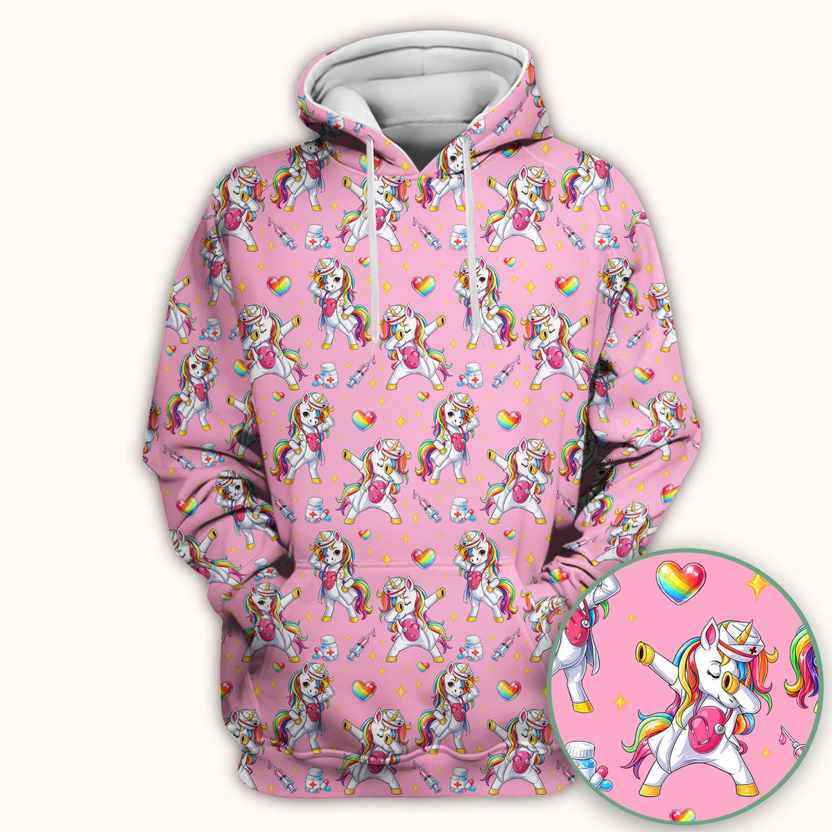 Playful Nurse Unicorn Rainbow Pattern Scrub Top, Comfortable Scrubs for Nurses