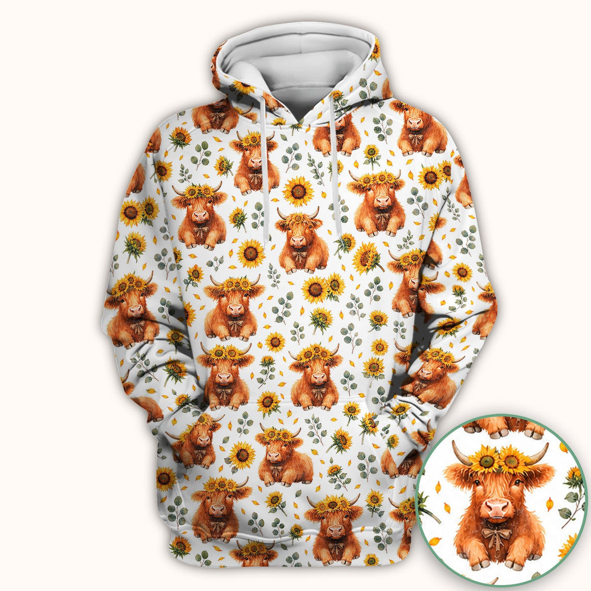 Rustic Highland Cow Floral Nurse Scrub Top