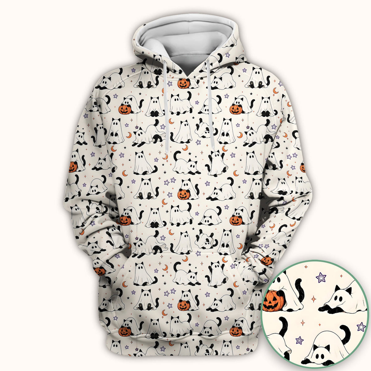 Ghost Cats Pumpkins Nurse Scrub Top - Halloween Gift