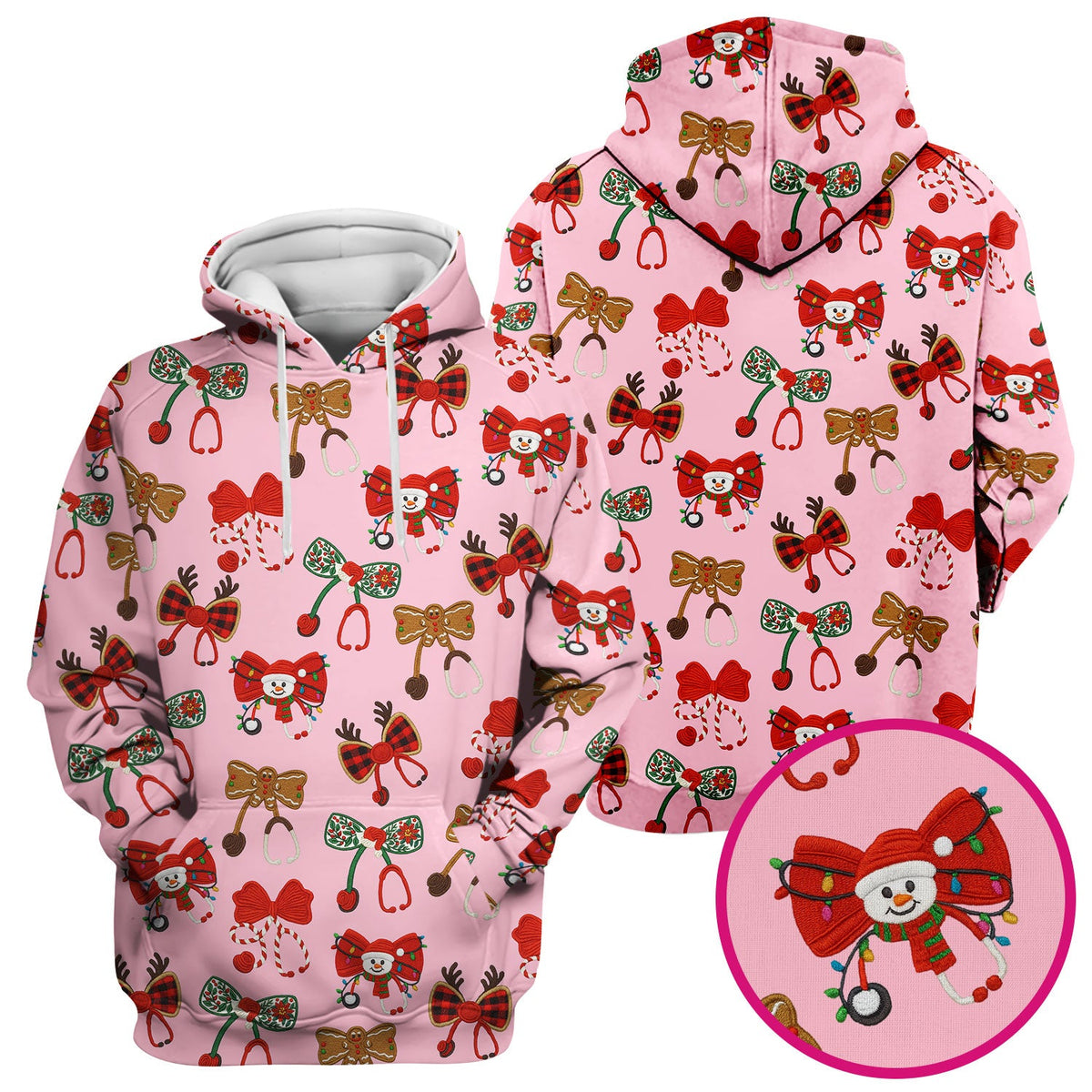 Christmas Stethoscope Bow Nurse Scrub Top