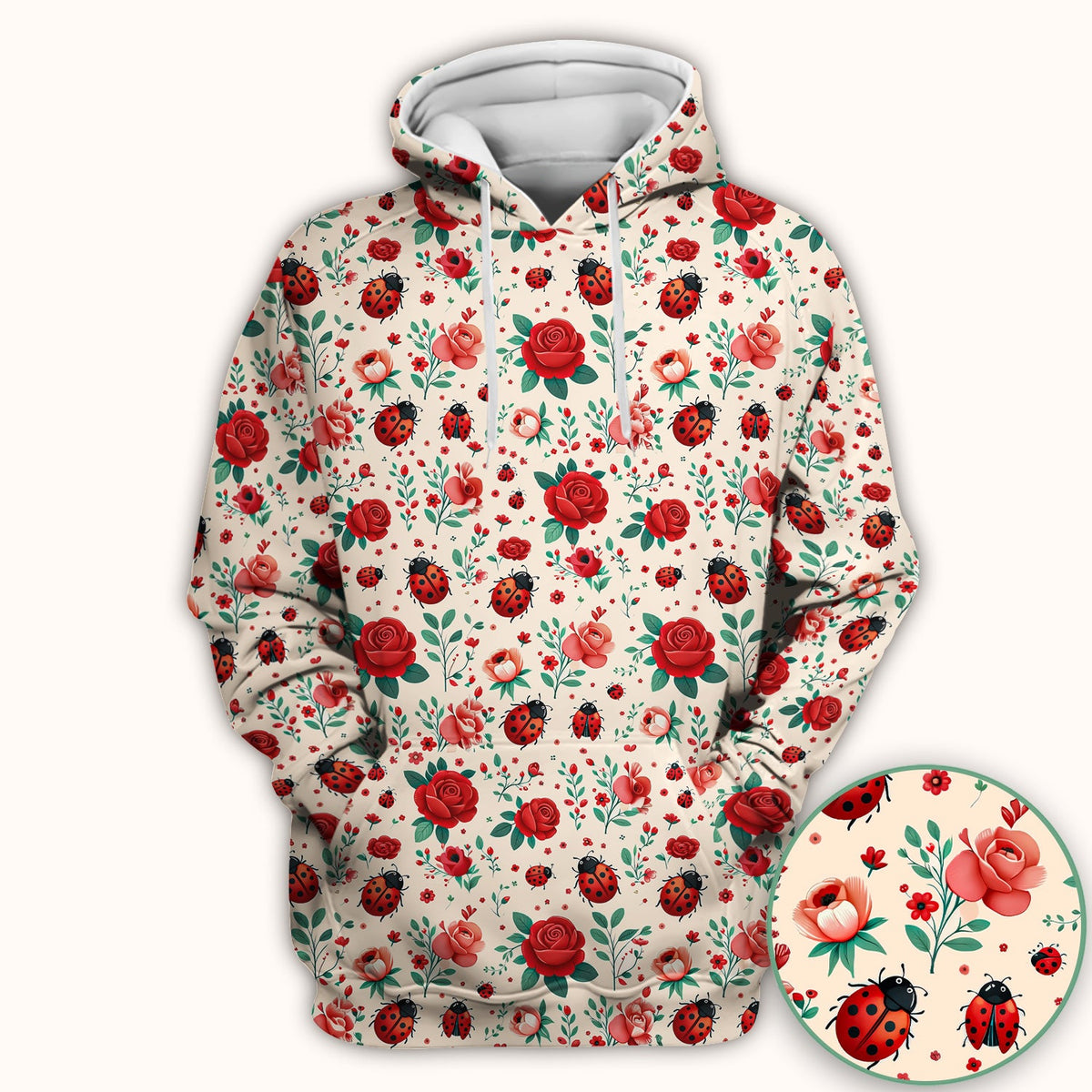 Ladybug Red Rose Floral Nurse Scrub Top
