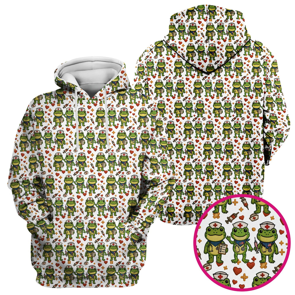 Frog Pattern Scrub Top, Cute Frog Scrub Shirt, Breathable Fabrics Nursing Uniform