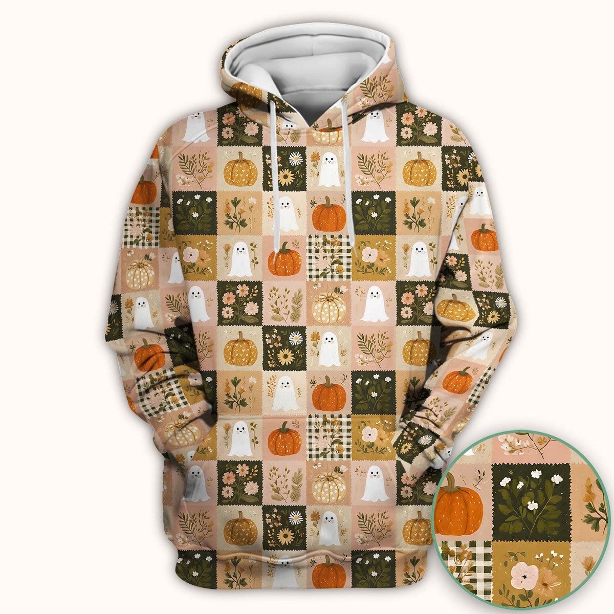 Halloween Ghost Pumpkin Patchwork Nurse Scrub Top