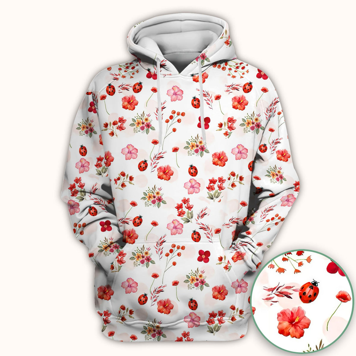 Red Ladybug Floral Garden Nurse Scrub Top