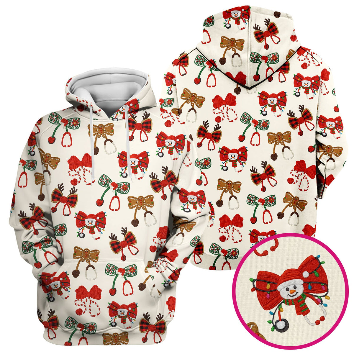 Christmas Stethoscope Bow Nurse Scrub Top