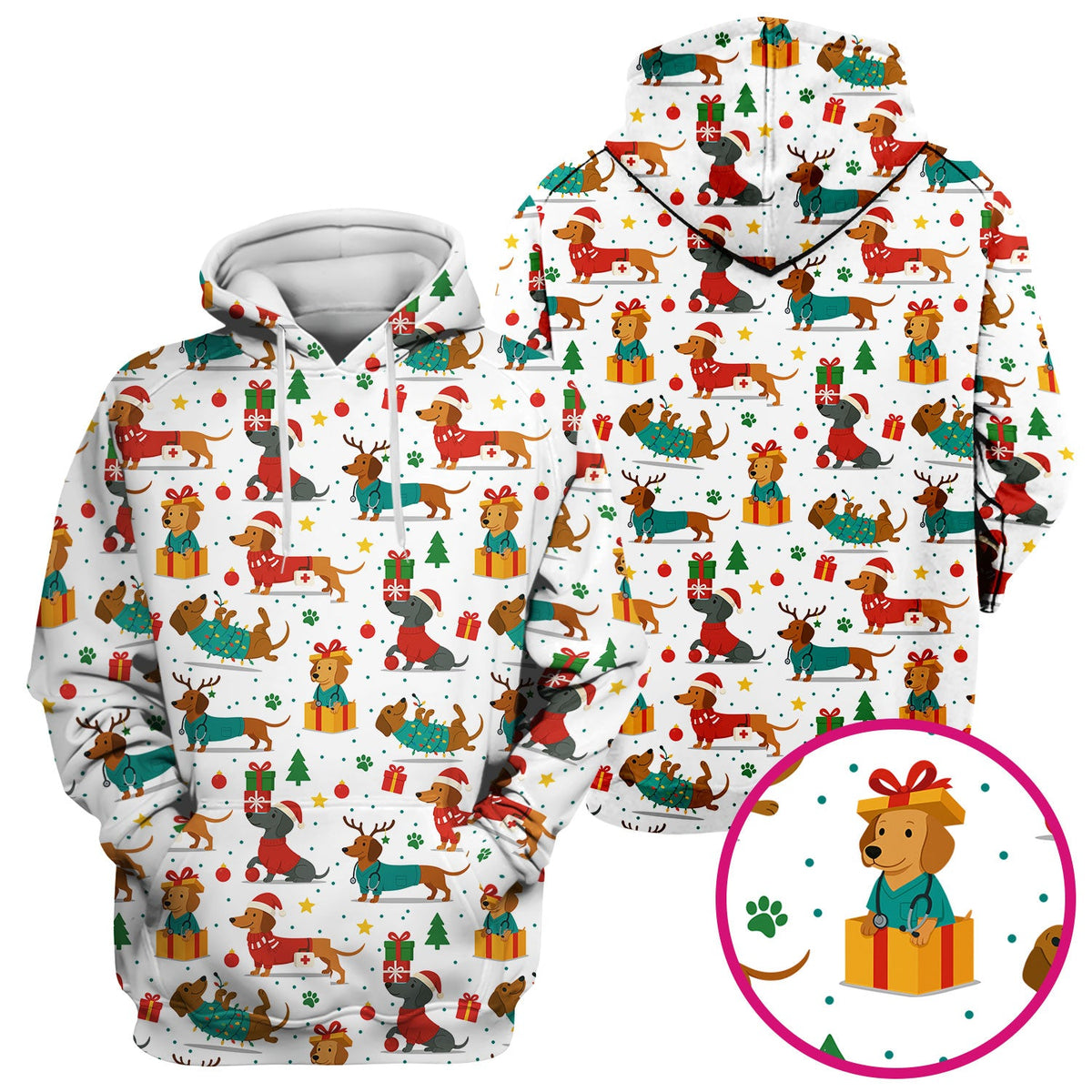 Dachshund Scrub Top Christmas - Cute Dog Nurse Shirt - Holiday Medical Scrubs Gift for Women CNA RN Doctor