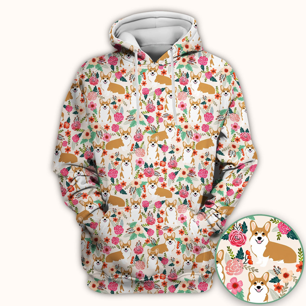 Corgi Floral Garden Nurse Scrub Top