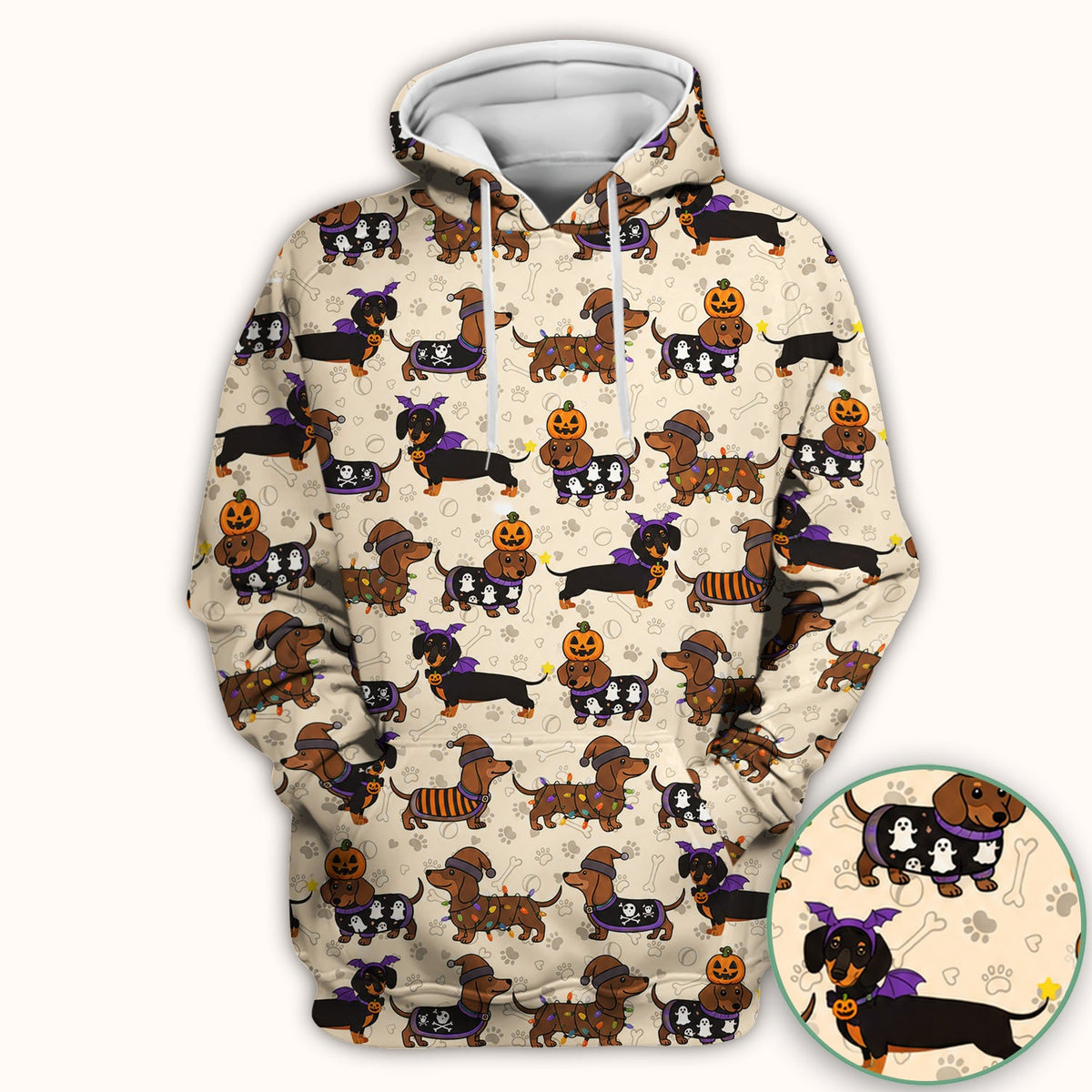 Dachshund Pumpkin Ghost Nurse Scrub Top - Halloween Gift