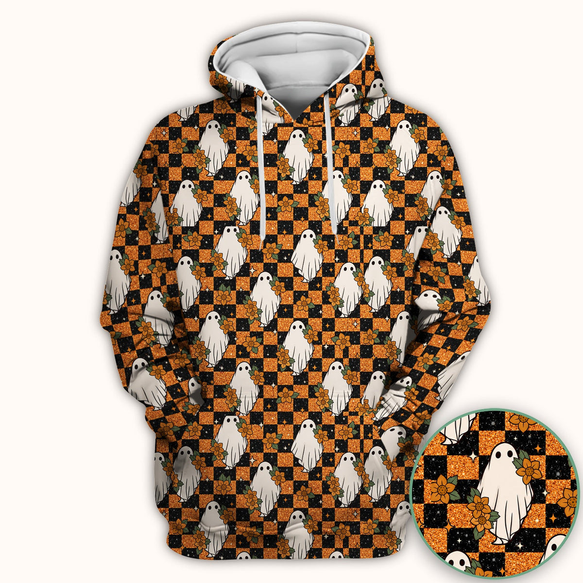 Spooky Ghost Checkerboard Nurse Scrub Top