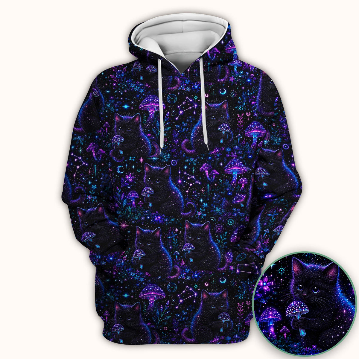 Neon Black Cat Mushroom Galaxy Nurse Scrub Top