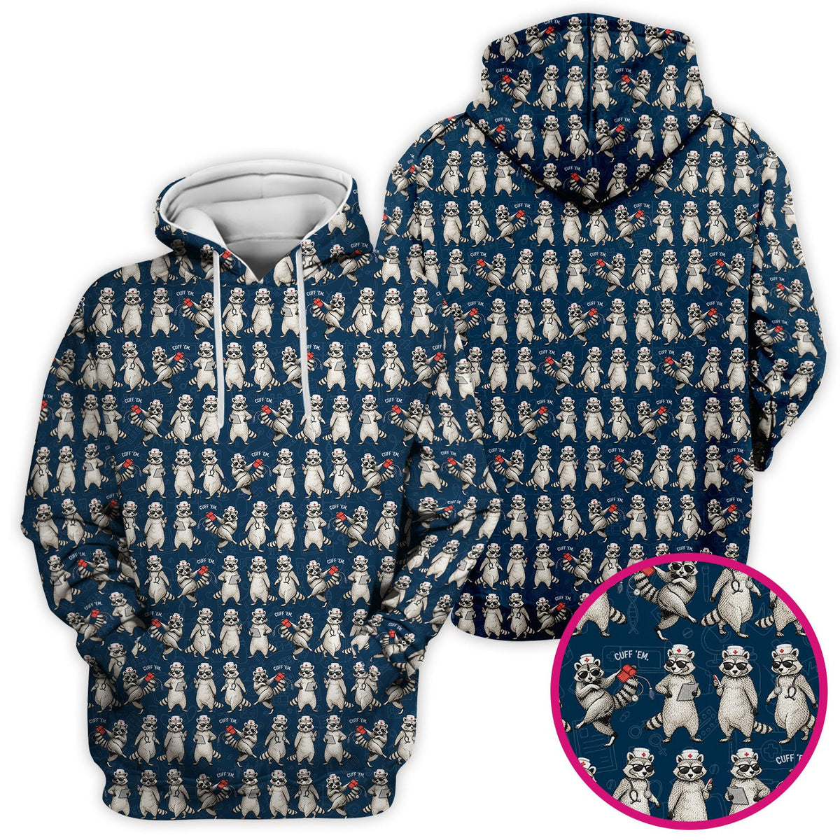 Raccoon Pattern Nurse Scrub Top