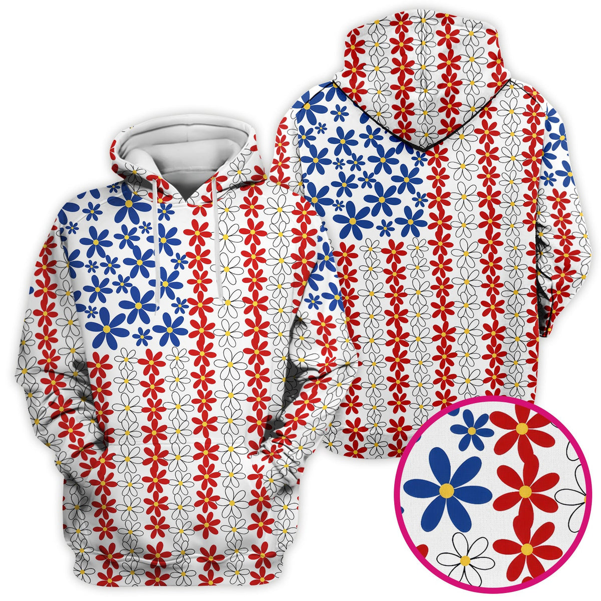 Retro Red Blue Daisy Nurse Scrub Top