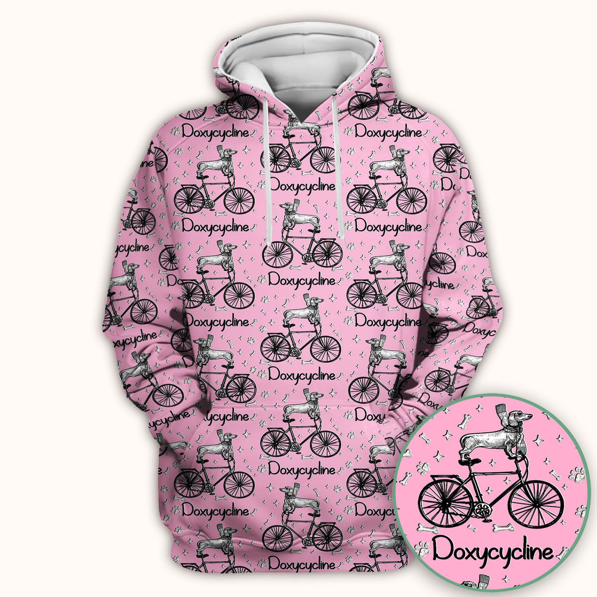Funny Doxycycline Dog Bicycle Print Scrub Top, Comfortable Scrubs for Nurses