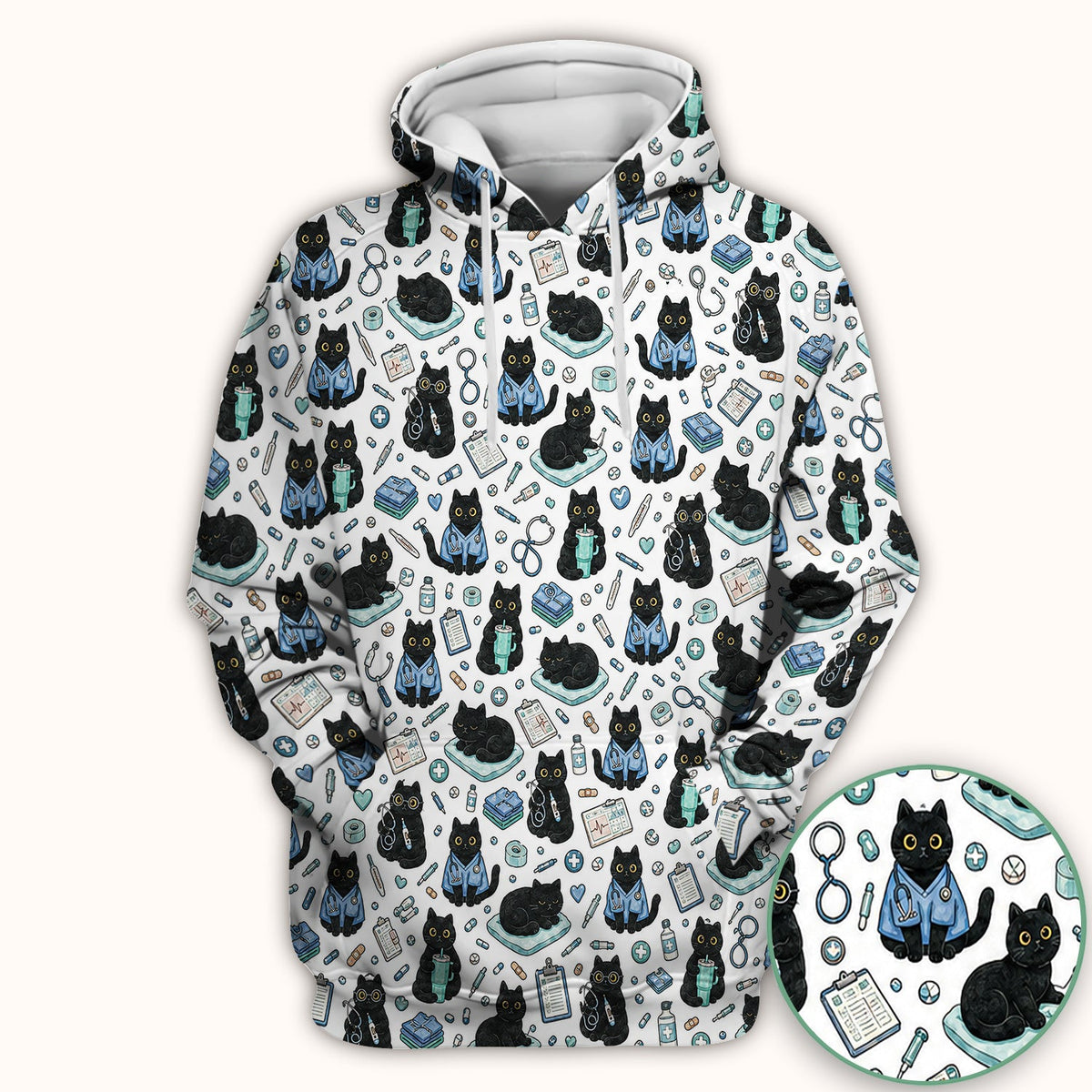 Black Cat Clinic Nurse Scrub Top