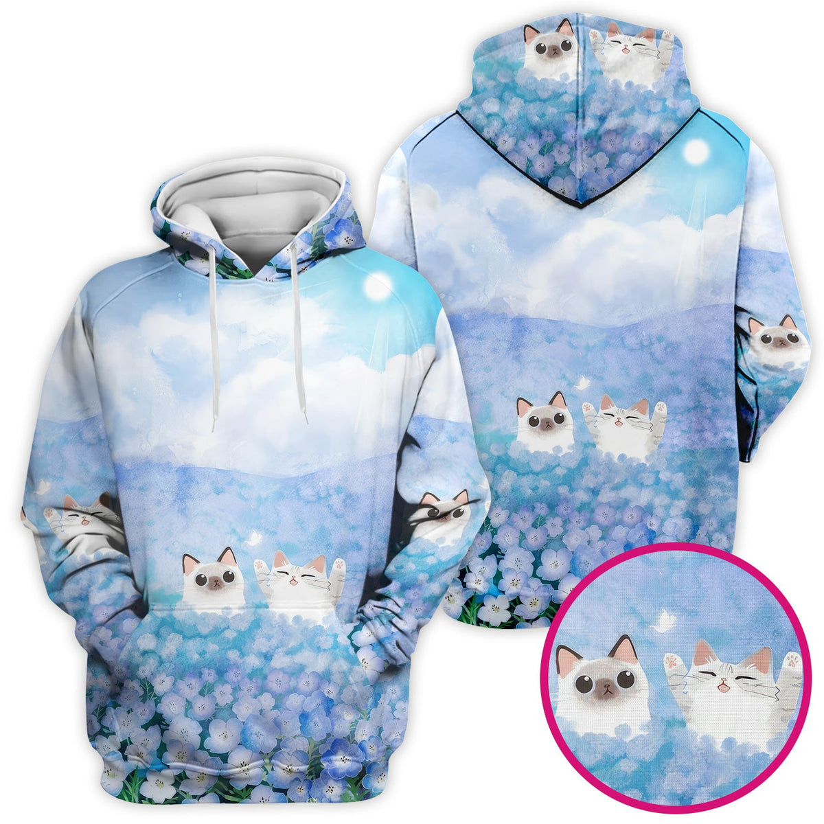 Dreamy Cat Cloud Hydrangea Nurse Scrub Top
