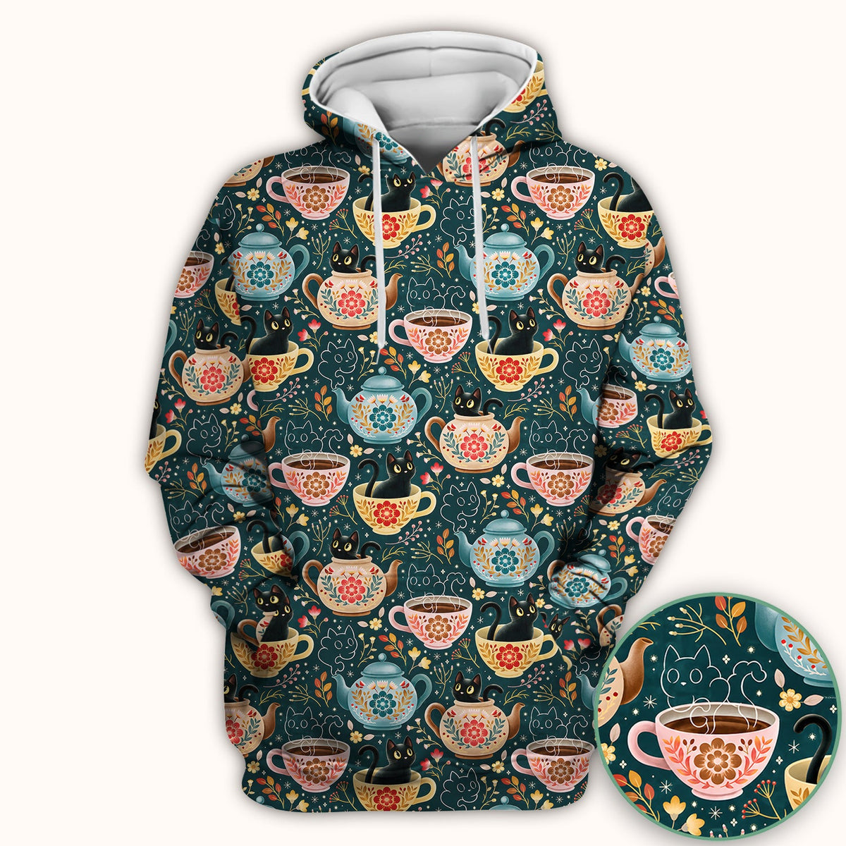 Black Cat Tea Party Veterinary Nurse Scrub Top