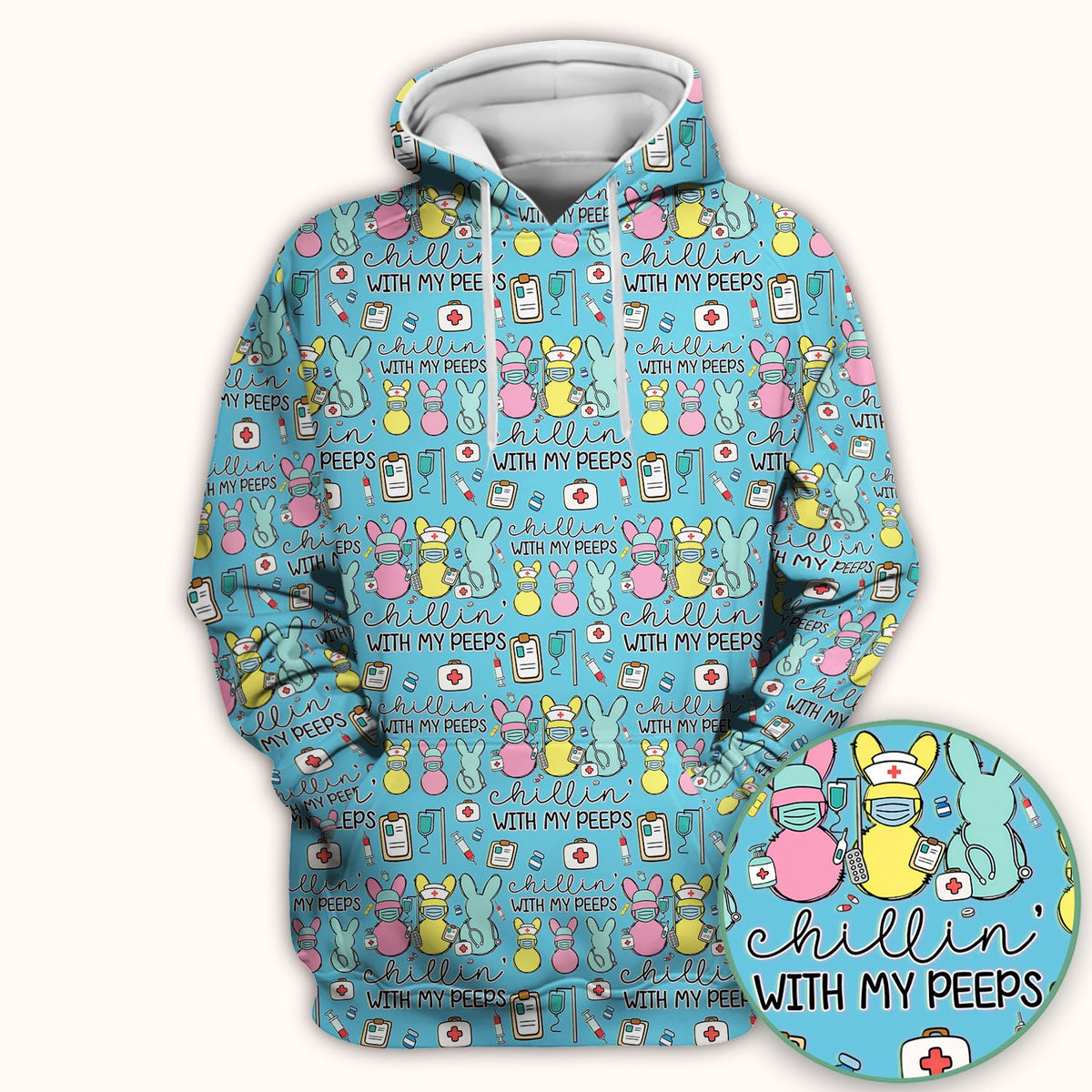Bunny Nurse Chillin With My Peeps Scrub Top - Easter Gift