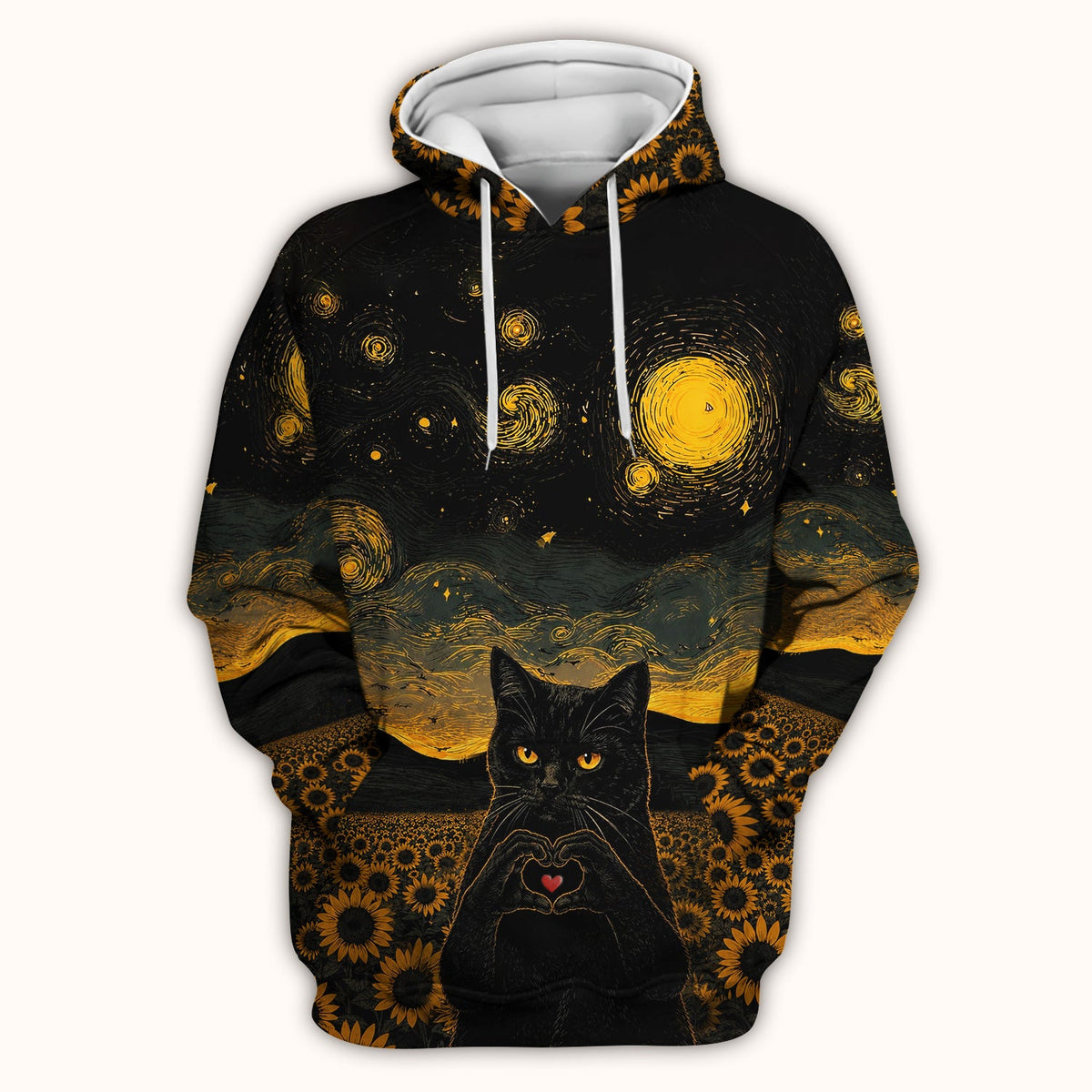 Cute Black Cat Sunflower Night Nurse Scrub Top