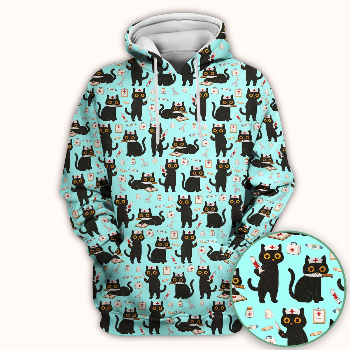 Cute Black Cat Nurse Scrub Top