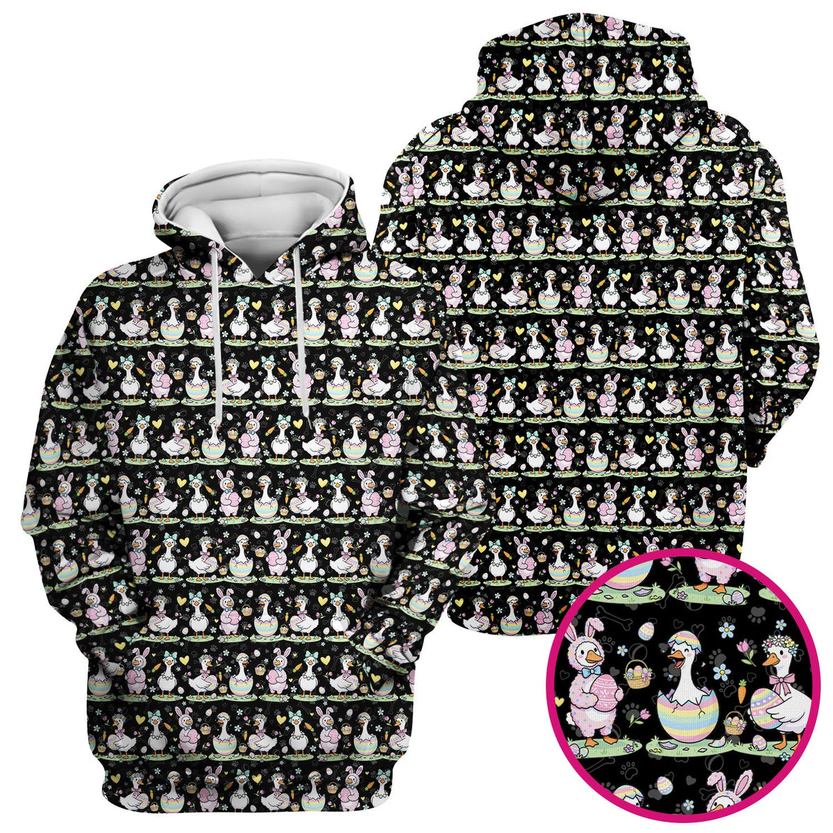 Pastel Easter Goose Bunny Egg Pattern Scrub Top, Comfortable Scrubs for Nurses