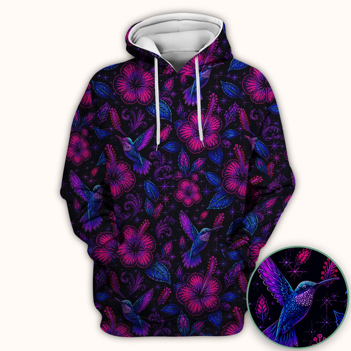 Tropical Hummingbird Hibiscus Floral Nurse Scrub Top