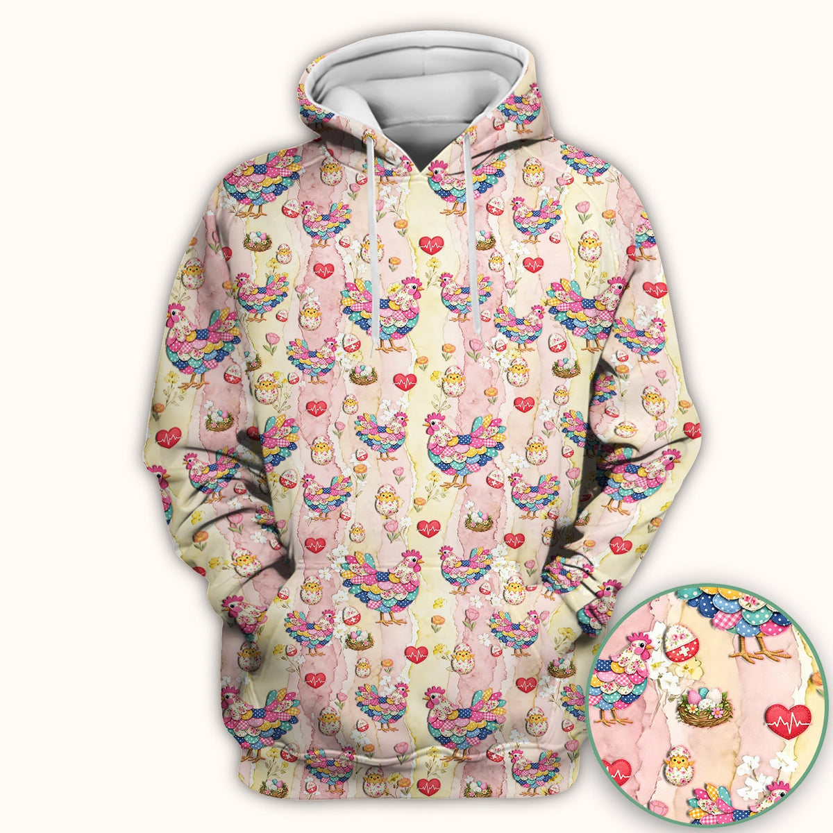 Colorful Chicken Easter Eggs Heart Nurse Scrub Top