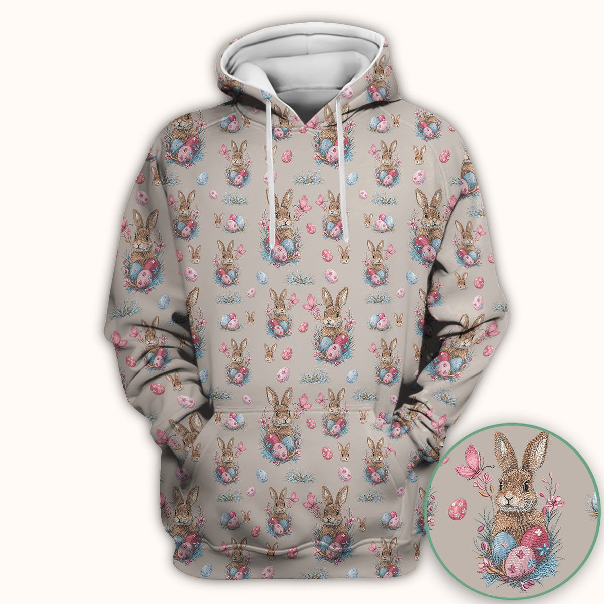 Pastel Easter Bunny Nest Pattern Scrub Top, Comfortable Scrubs for Nurses