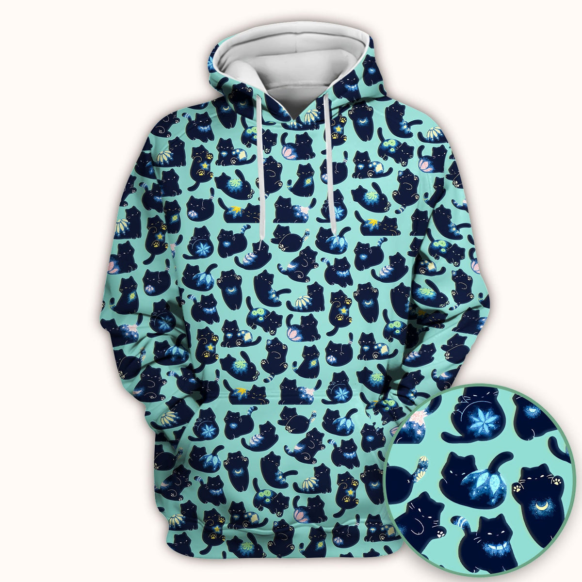 Midnight Black Cat Nurse Scrub Top