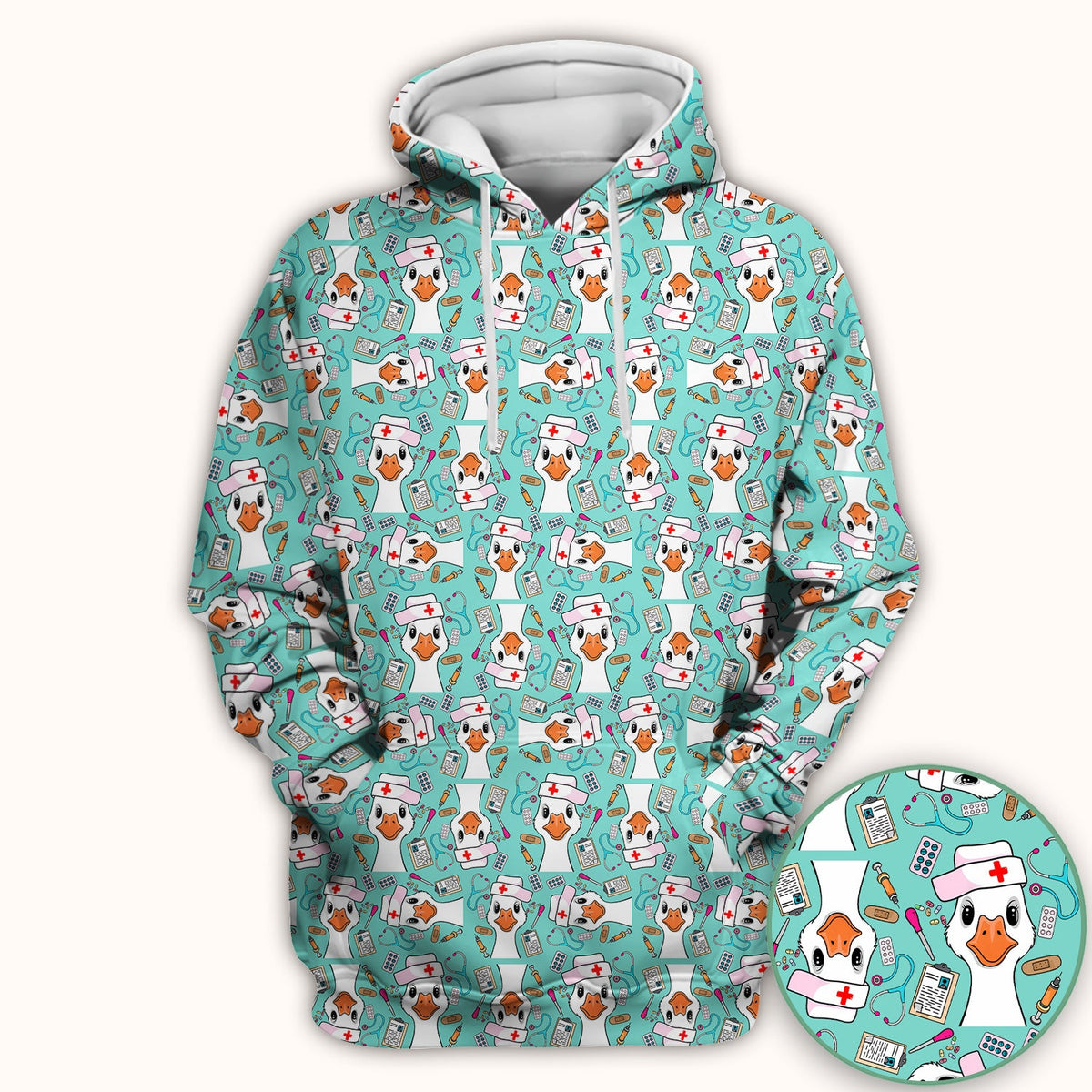 Duck Wearing Hat With Medical Tools Nurse Scrub Top