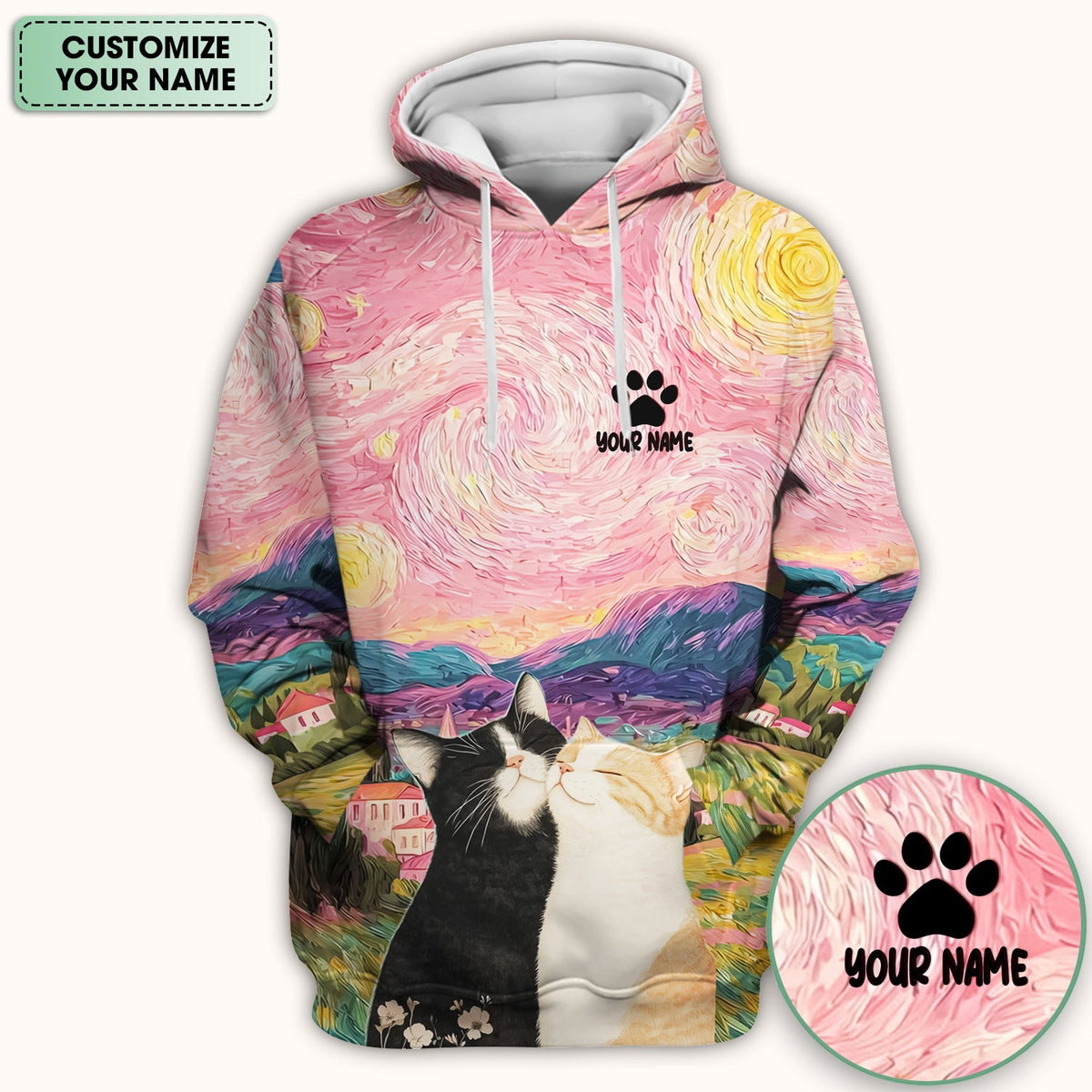 Personalized Cat Couple Sunset Sky Nurse Scrub Top
