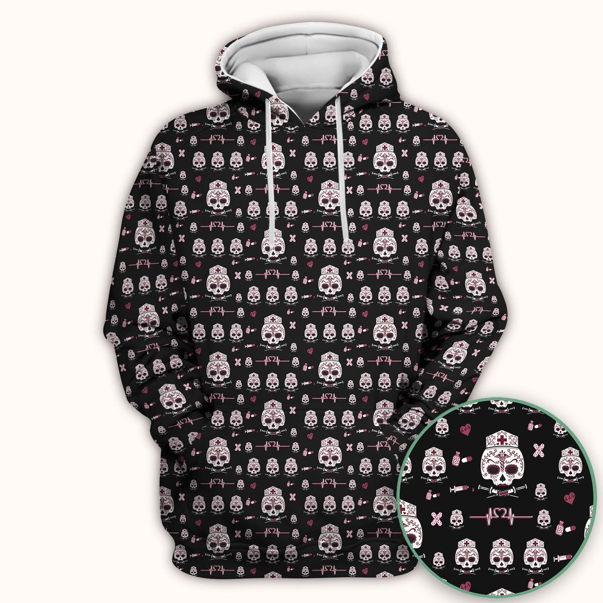 Sugar Skull Scrub Top, Skull Pattern Scrub Shirt, Breathable Fabrics Nursing Uniform