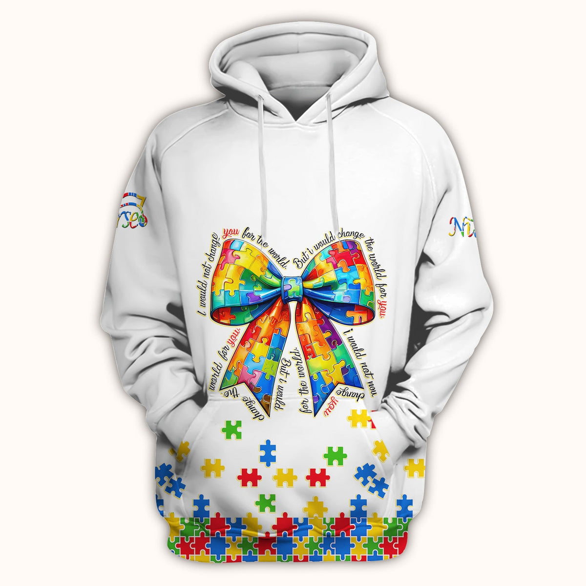 Autism Puzzle Bow Colorful Pieces Nurse Scrub Top