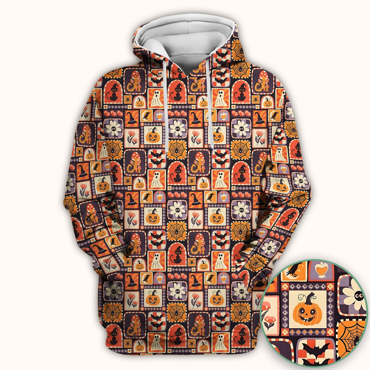 Retro Halloween Patchwork Nurse Scrub Top